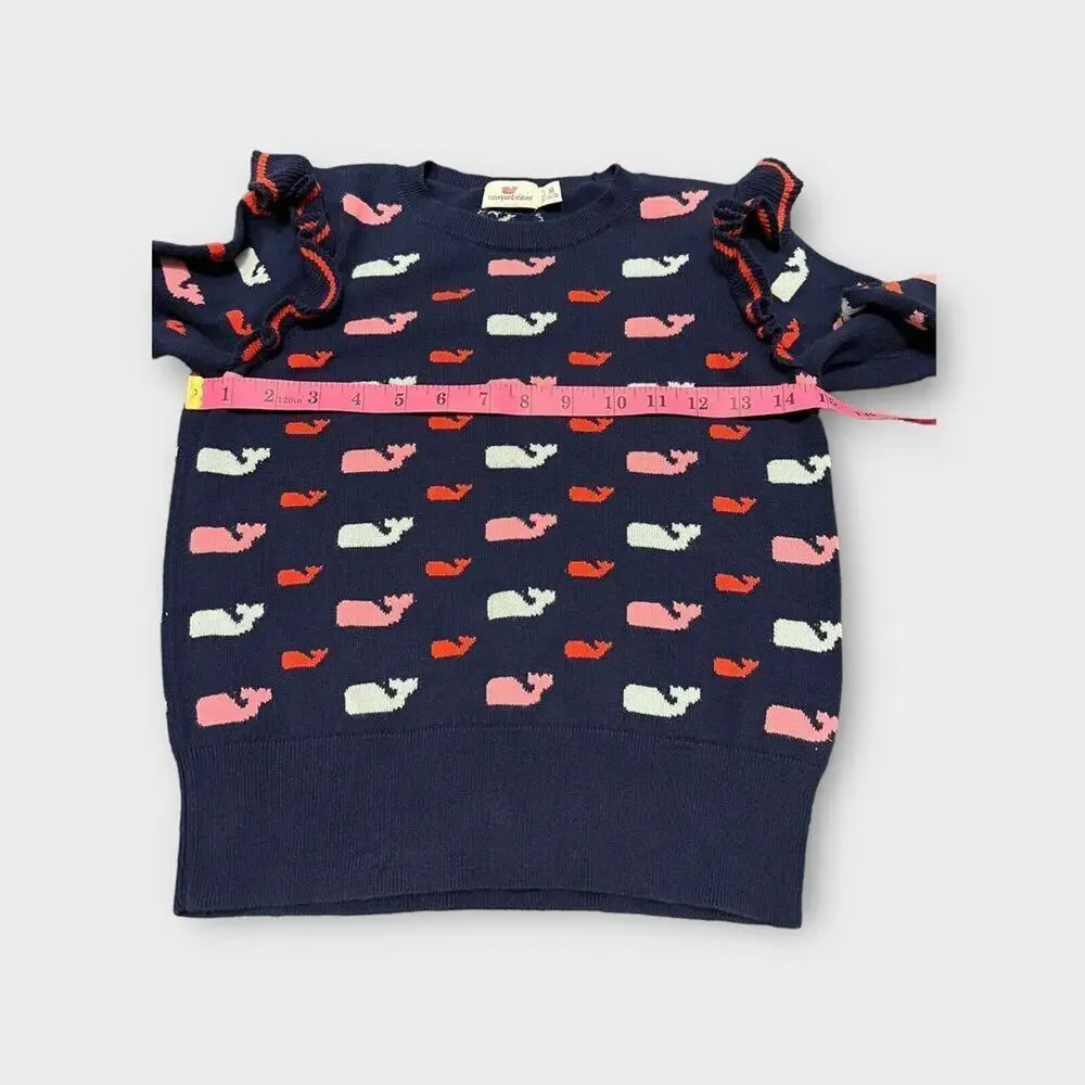 Vineyard Vines Girls M 10-12 Whale Sweater Deep‎ Bay Blue Cotton Pullover